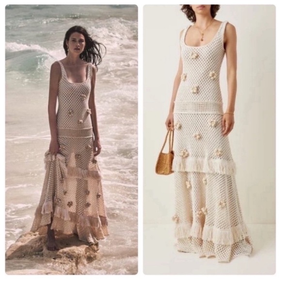 Alexis Dresses & Skirts - Alexis Lucaya fringed floral appliqued crochet knit maxi dress